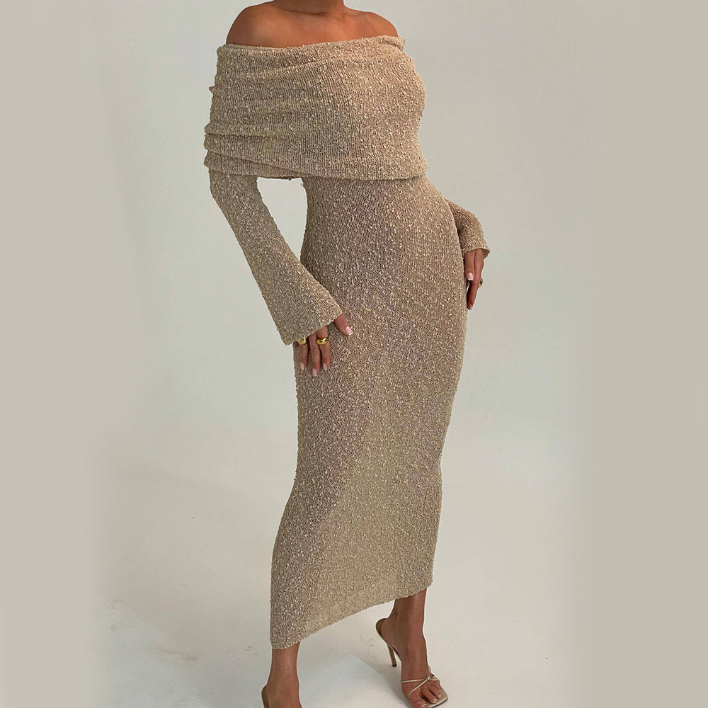 Robe longue à col creux tricoté pour vacances de plage