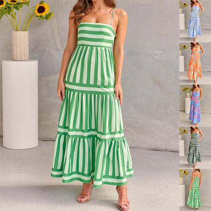 Robe Longue d'Été à Bretelles – Rayée, Élégante et Décontractée