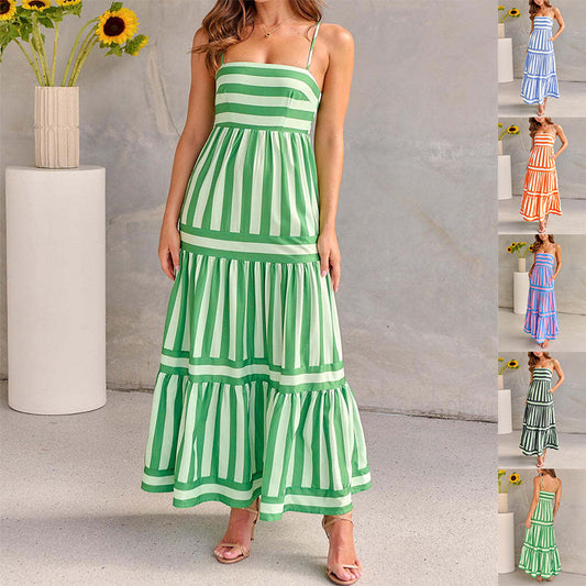 Robe Longue d'Été à Bretelles – Rayée, Élégante et Décontractée