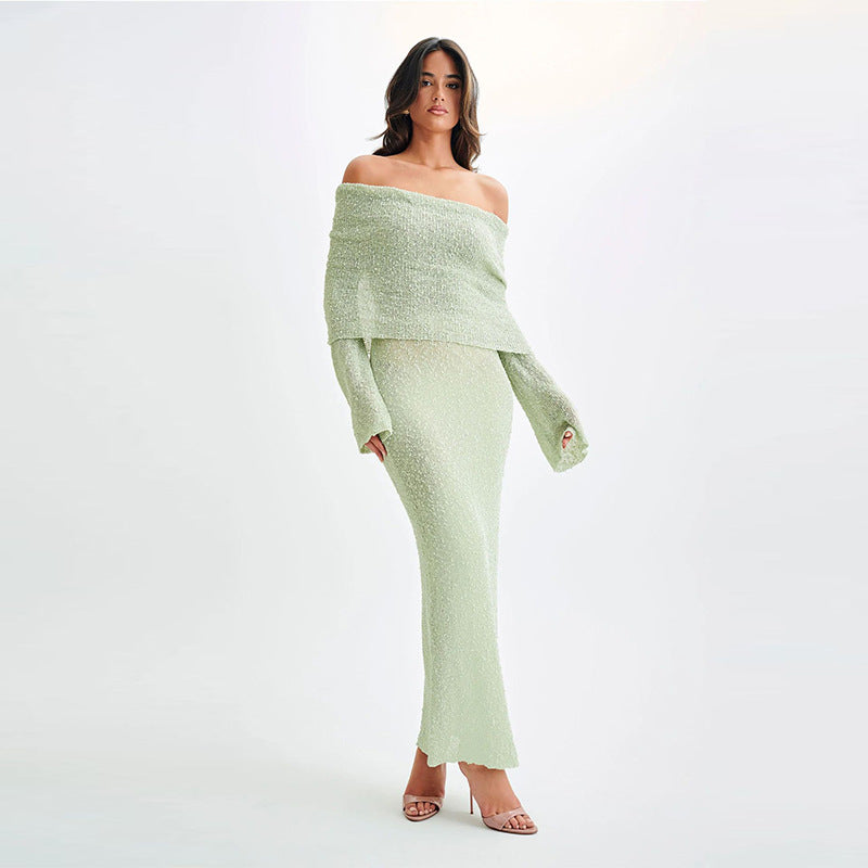 Robe longue à col creux tricoté pour vacances de plage