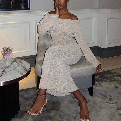 Robe longue à col creux tricoté pour vacances de plage