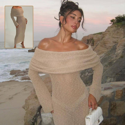 Robe longue à col creux tricoté pour vacances de plage
