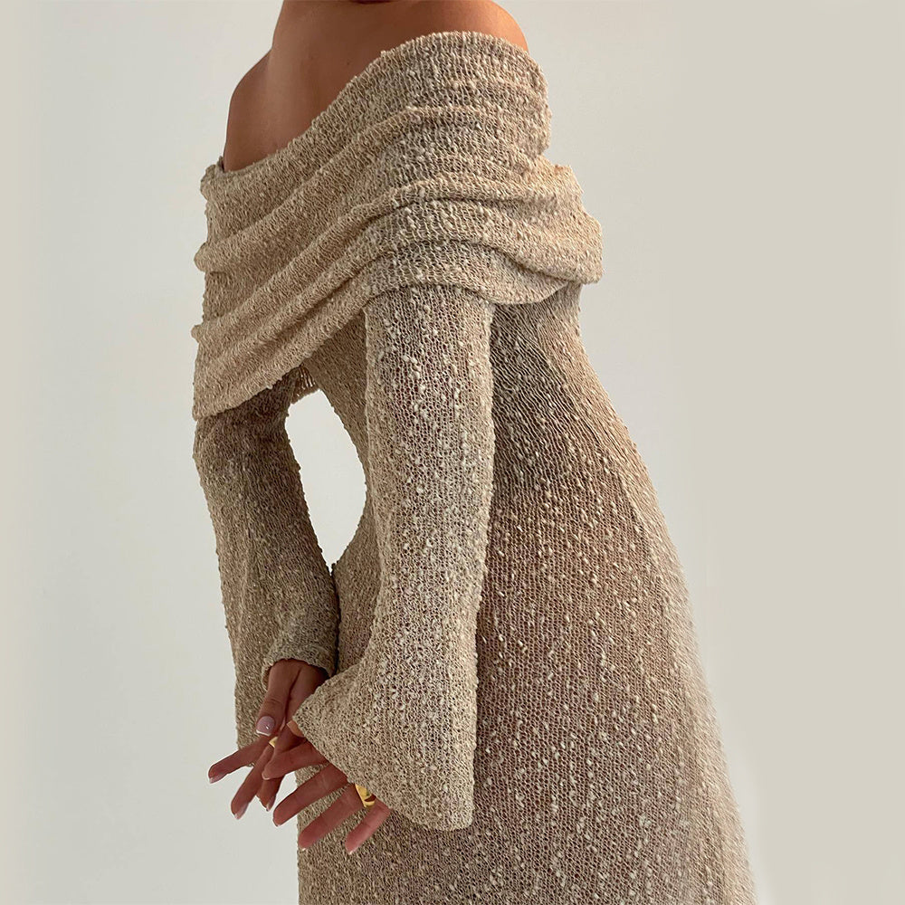 Robe longue à col creux tricoté pour vacances de plage