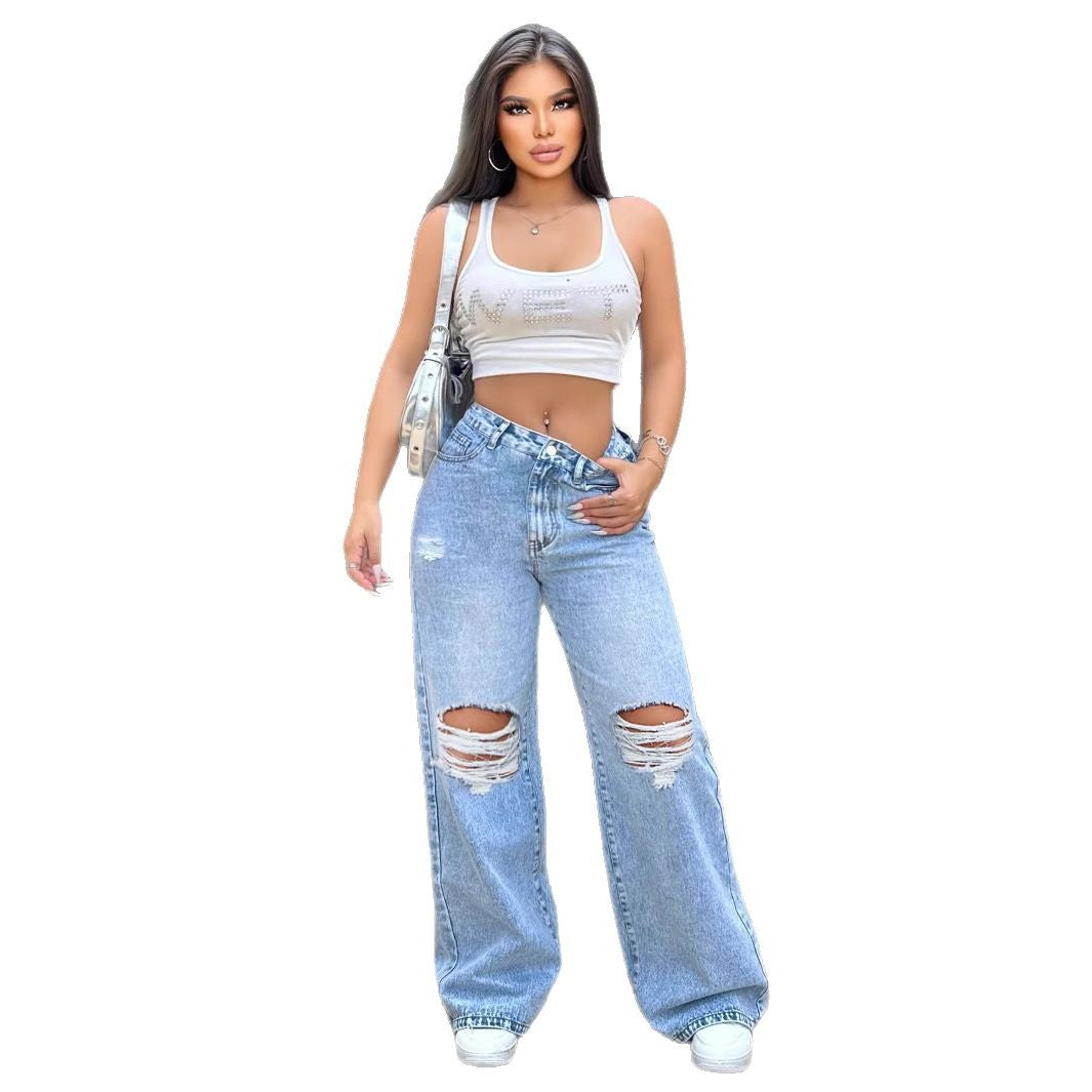 Jean large destroy femme – Chic et urbain