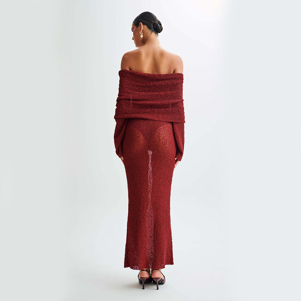 Robe longue à col creux tricoté pour vacances de plage