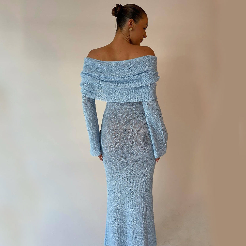 Robe longue à col creux tricoté pour vacances de plage