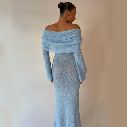 Robe longue à col creux tricoté pour vacances de plage