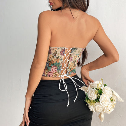 Top corset à fleurs – Style élégant avec laçage au dos