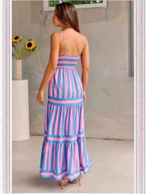 Robe Longue d'Été à Bretelles – Rayée, Élégante et Décontractée