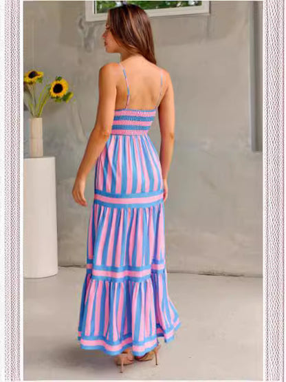 Robe Longue d'Été à Bretelles – Rayée, Élégante et Décontractée
